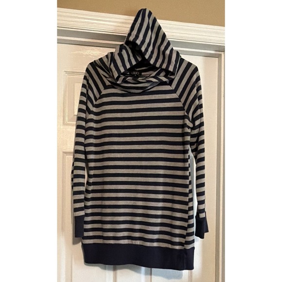 Deb Tops - deb Women's Plus 1X Hooded Pullover Hoodie Navy Gray Striped Long Sleeve